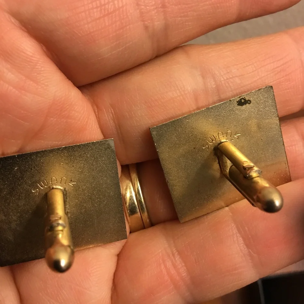 Vintage Mid Century Era SWANK Modernist MOP Fish Cufflinks